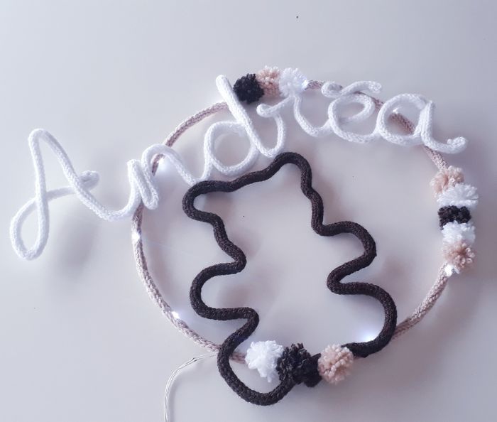 Décoration murale prénom personnalisé tricotin fait main guirlande lumineuse chambre bébé - photo numéro 3