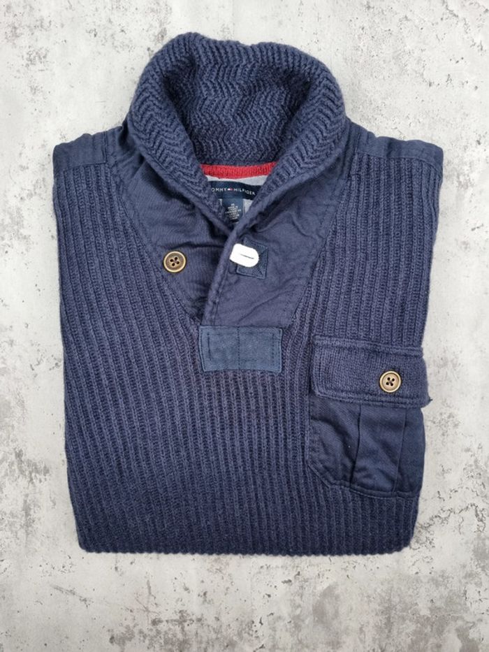 Pull col châle Tommy Hilfiger – Bleu marine – Taille M Hommes (mesures en photos) - photo numéro 2
