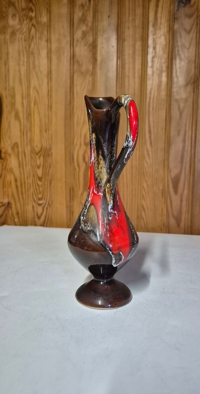 Pichet vase décoratif Vallauris 25 cm émaillage fat lava rouge et brun - photo numéro 2