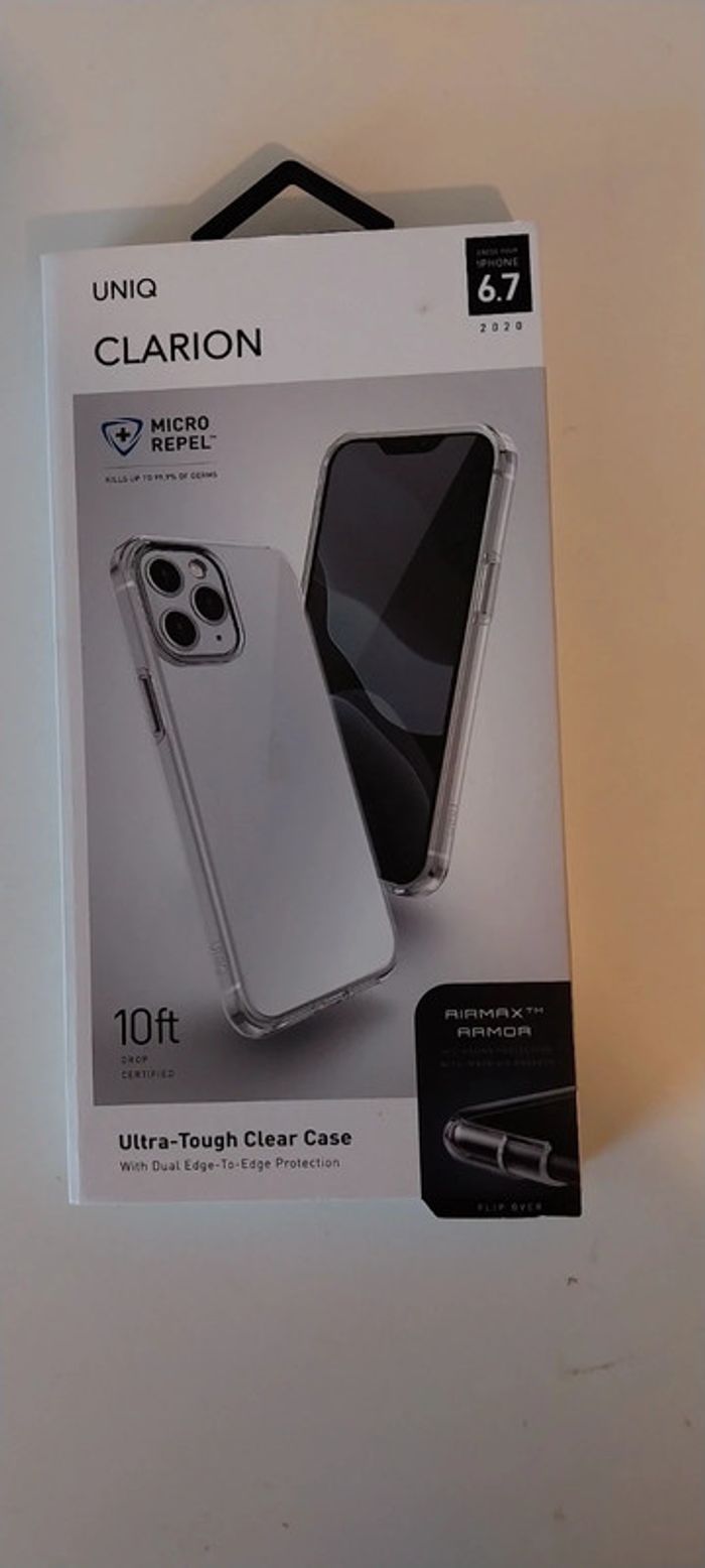 Coque arrière antimicrobienne hybride Clarion Uniq pour iPhone 12 Pro Max transparente