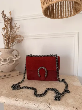 Sac chaîne bordeaux borsa bolsa bag Zak rosso main piel handbag Handtasche Bolso de mano