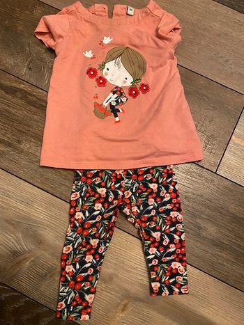 Ensemble petite fille et fleurs rose et rouge 6 mois