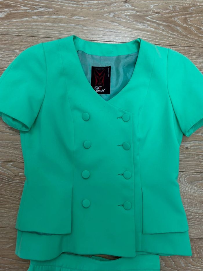 Ensemble tailleur veste et jupe année 70 80 taille 42 vert - faust bel air - photo numéro 2