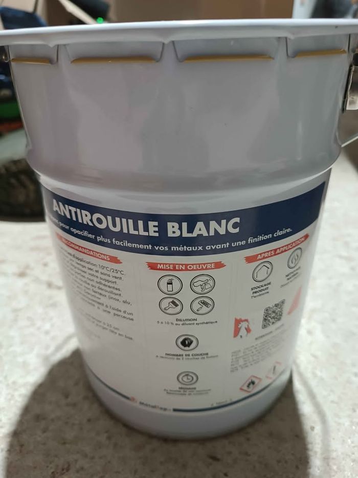 📣 Sous‑couche antirouille METALTOP 5 L (Blanc pur RAL 9010)
