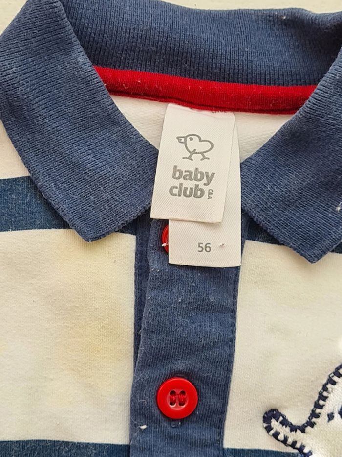Grenouillère rayée bleu et blanche avec col Baby Club bébé 1 à 3 mois 56cm - photo numéro 3