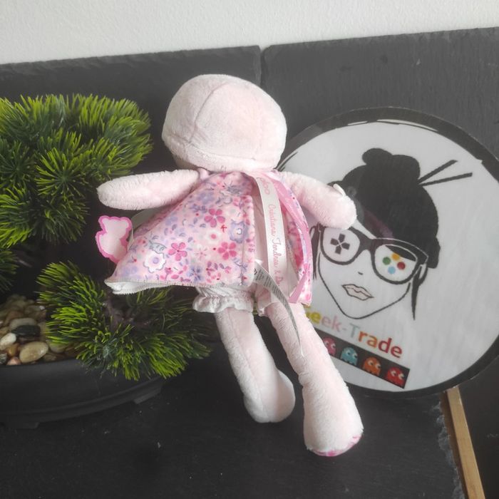 Doudou poupée rose mauve fleurs Violet Fille Enfant Robe Noeud Vert Ruban KALOO - photo numéro 2
