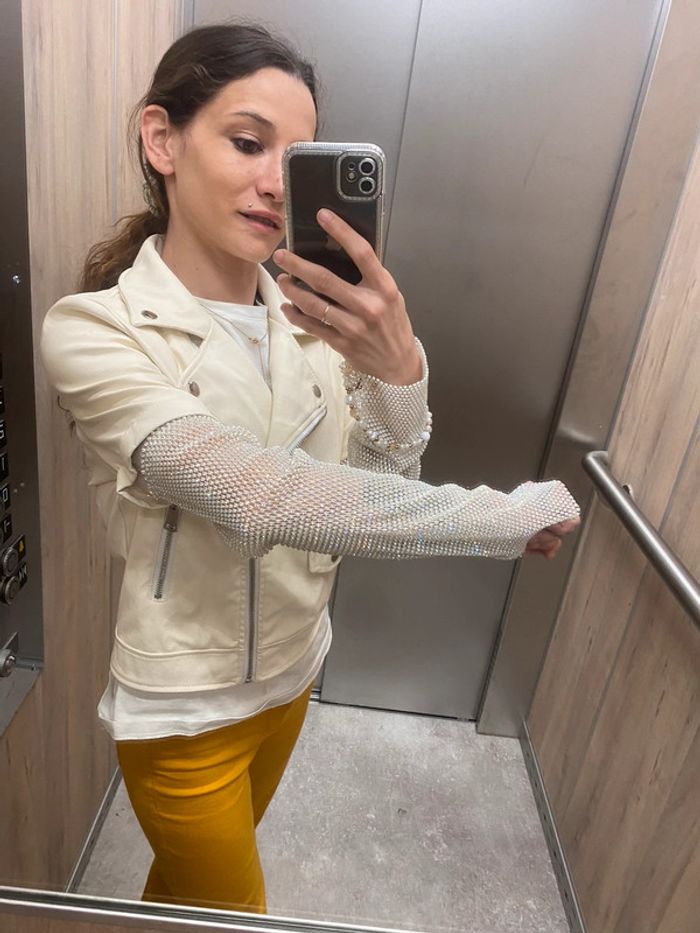 Veste en simili-cuir crème neuve M - photo numéro 3