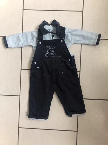 Ensemble sucre d’orge salopette bleue + haut 6 mois