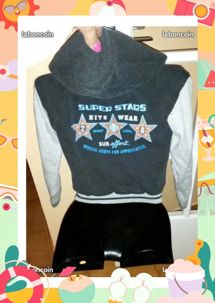 Blouson à capuche "teddy" 10 ans gris clair et gris foncé - photo numéro 4