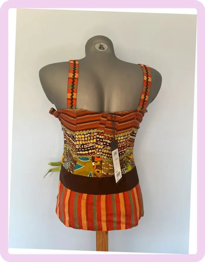 🌟 Débardeur Paul Brial – Taille 2 – Neuf avec étiquette – Motif marron, orange & vert 🌟 - photo numéro 7