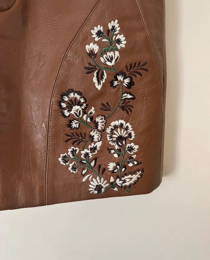 Jupe en cuir brodée, marron, Stradivarius - photo numéro 4