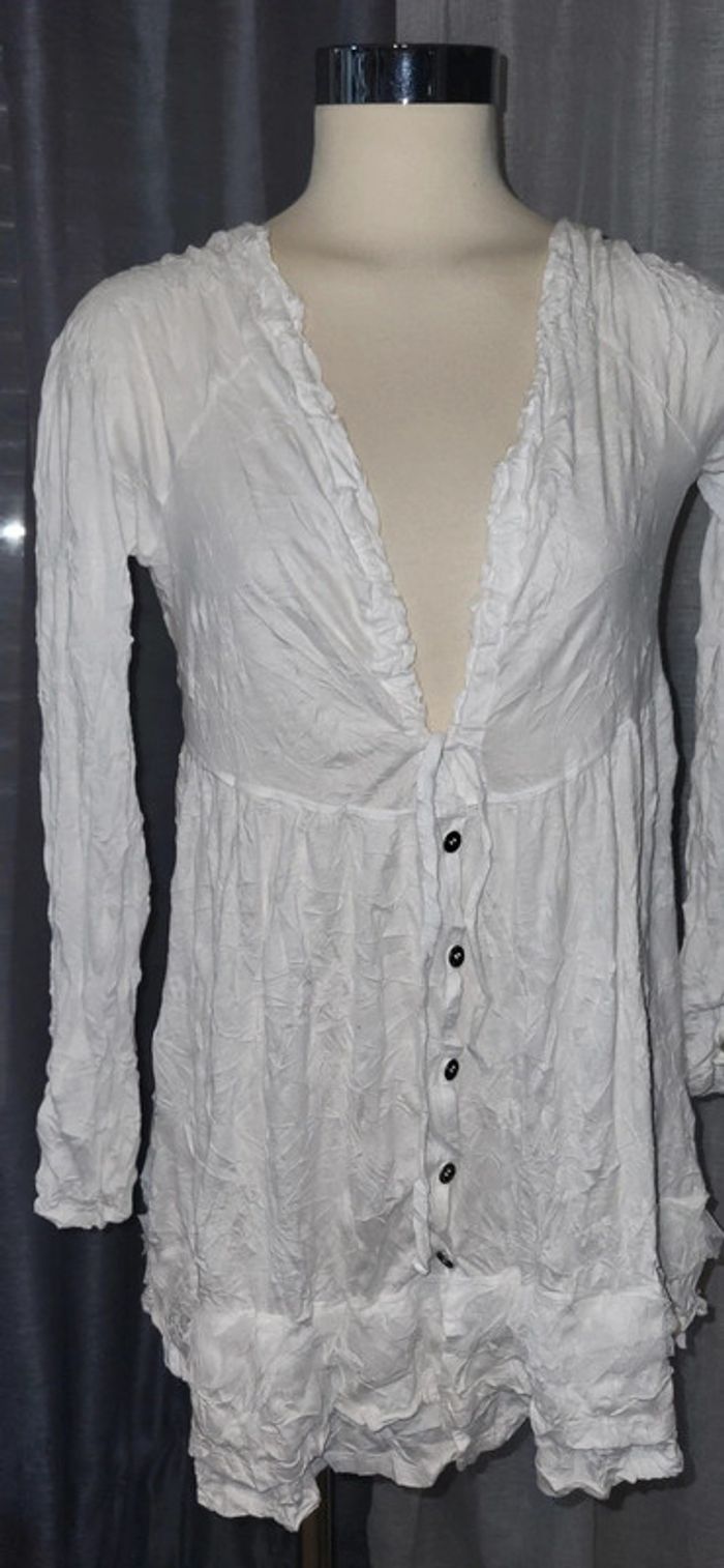 Veste longue blanche effet froissée Lauren Vidal S - photo numéro 2