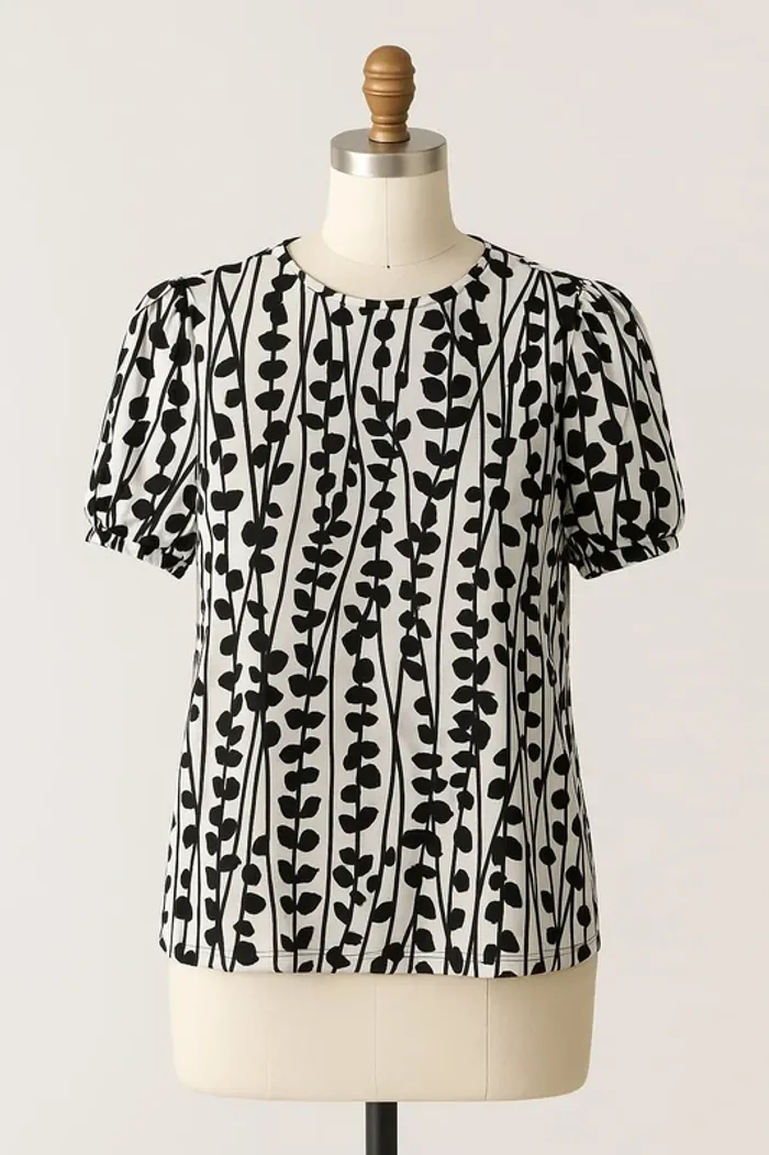 Tunique manche courte blanche motif noir gris effet satinée Mexx Taille 38 / 40 - photo numéro 2