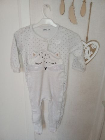 Pyjama bébé fille, blanc, à  pois, motif,  velour, hiver gris 12 mois gemo