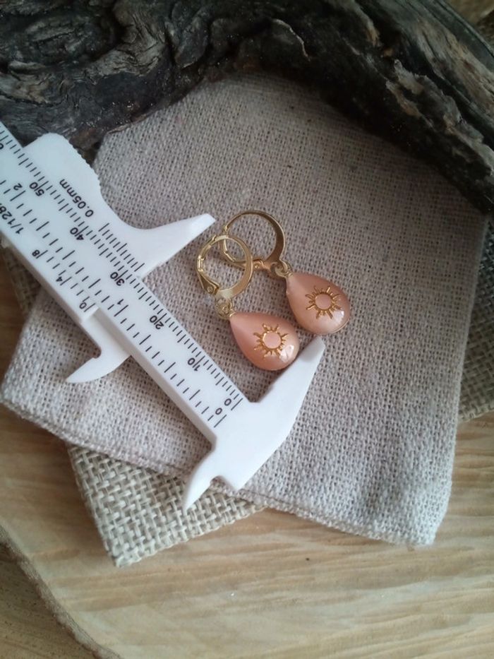 Boucles d'oreilles bohèmes pierres oeil de chat naturelles - photo numéro 2