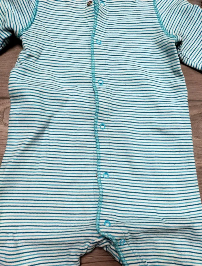 Grenouillère à rayures bleu bébé garçon 12 mois Obaibi - photo numéro 2