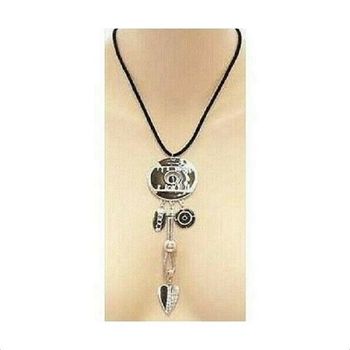 Collier Cordon + Pendentif Métal Argenté & Email