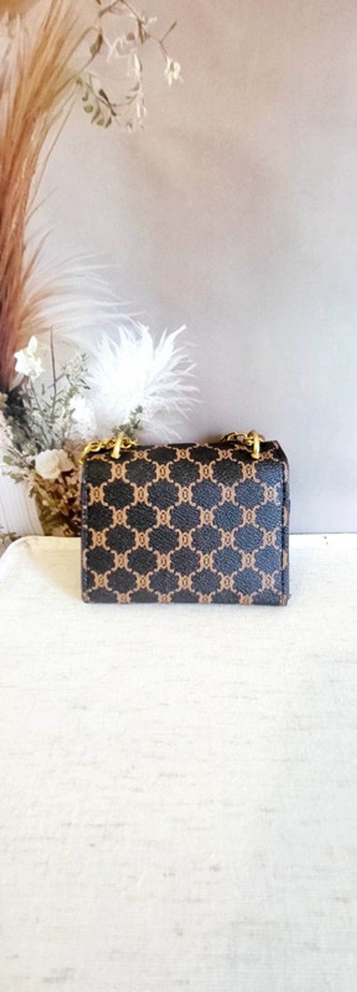Mini sac à main chic imprimé camel et doré – Chaîne dorée élégante - photo numéro 2