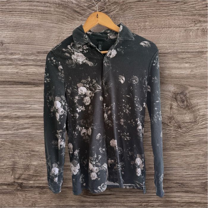 Chemise manches longues noir à motifs floraux gris blanc H&M taille 36 S