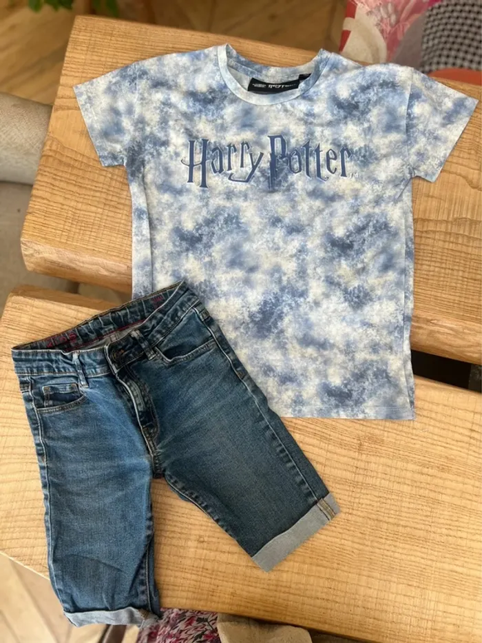 Ensemble garçon état 8 ans short Monoprix en jean bermuda t-shirt Harry Potter