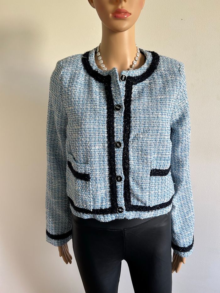 Veste bleue neuve en tweed Naf Naf taille 40 (valeur 69€) - photo numéro 3