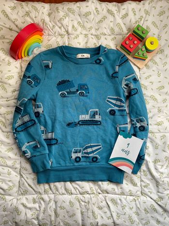 sweat col rond bleu motifs engins de chantier 9 ans C&A