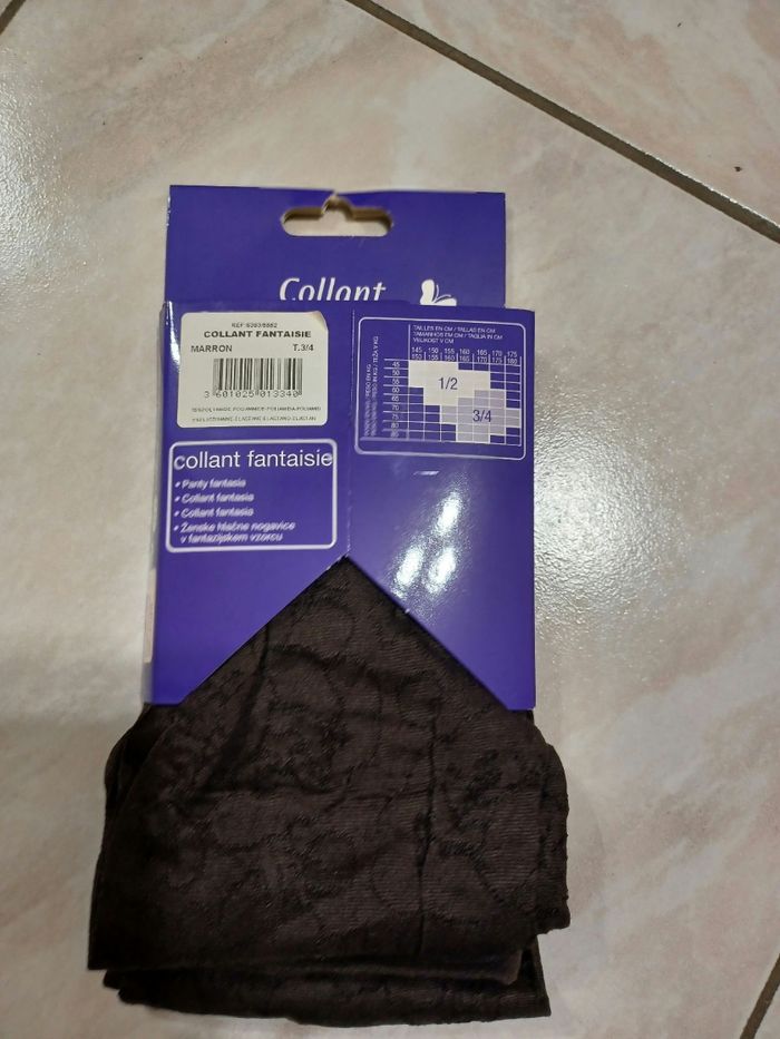 Collant marron fantaisie fleurs - photo numéro 3