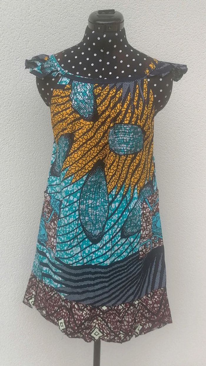 Robe wax fait main jaune bleu bordeaux Taille M/L - photo numéro 6