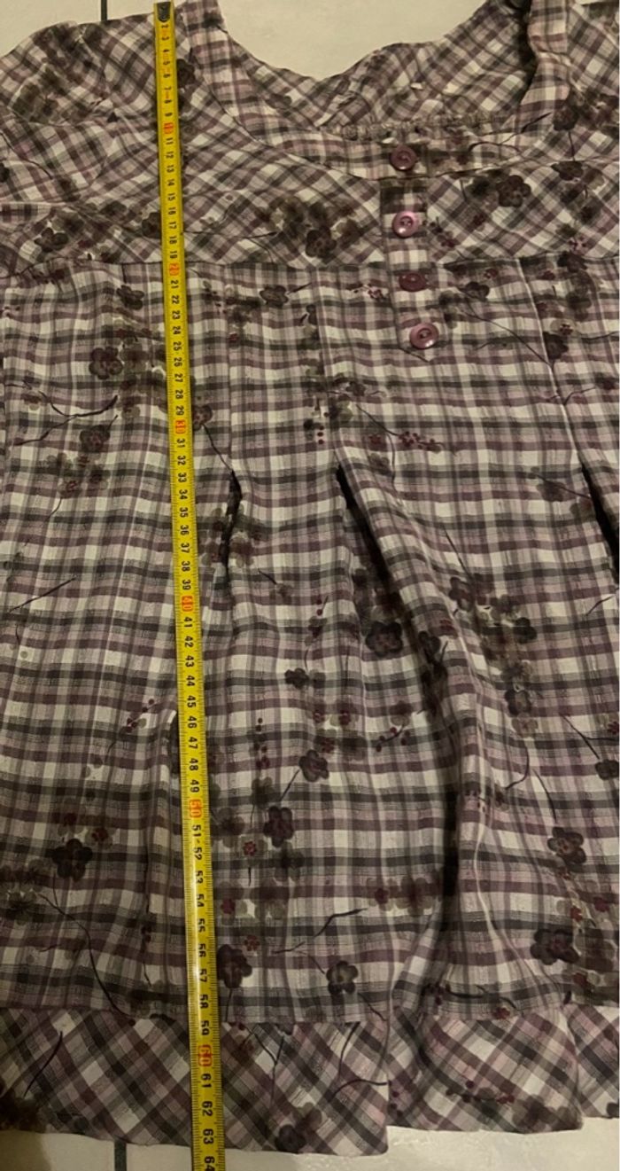 Haut à carreaux violet et gris manches 3/4 - photo numéro 4