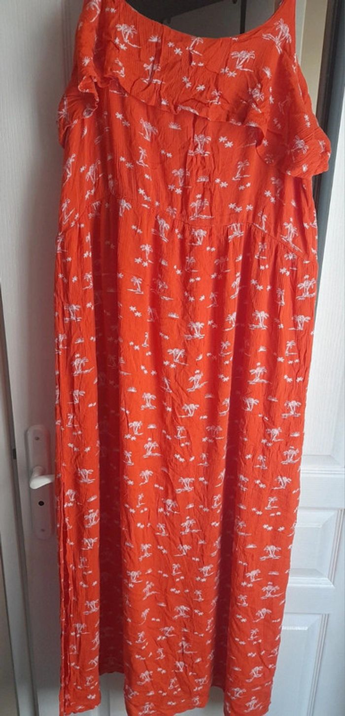 Robe longue orange corail  palmier 🌴