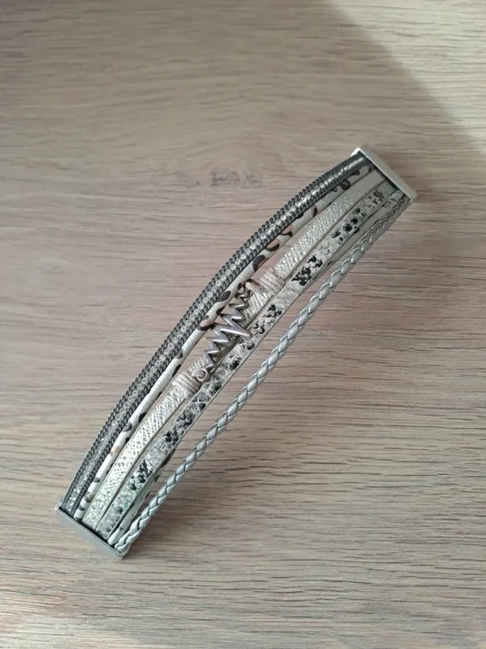 Bracelet fantaisie cuir et argent - photo numéro 3