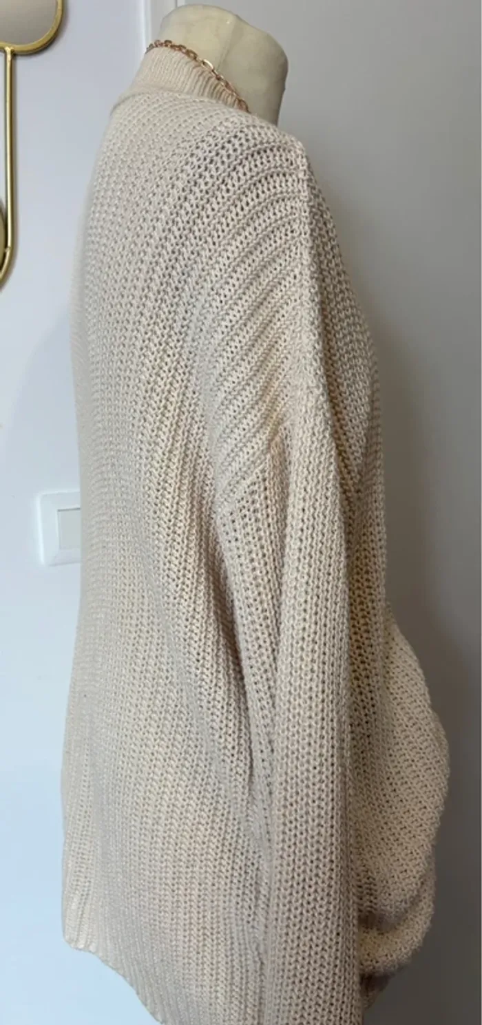 Pull maxi oversize décolleté V 100% coton tricot Zara Knit taille L - photo numéro 5
