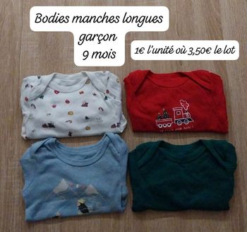 Bodies manches longues bébé garçon 9 mois