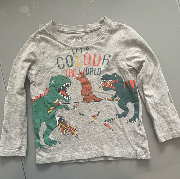 Tee-Shirt garçon T 3 ans C&A gris avec dessins dinosaures colorés