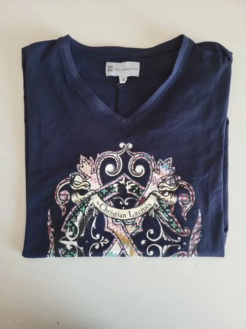 T shirt marine col V neuf taille S Christian Lacroix CXL