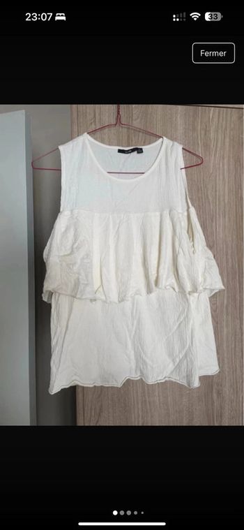 Débardeur blanc écru froufrou