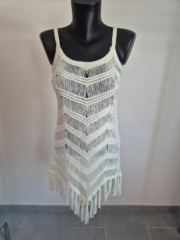 Robe de plage blanche à crochet et franges femme S 🎀