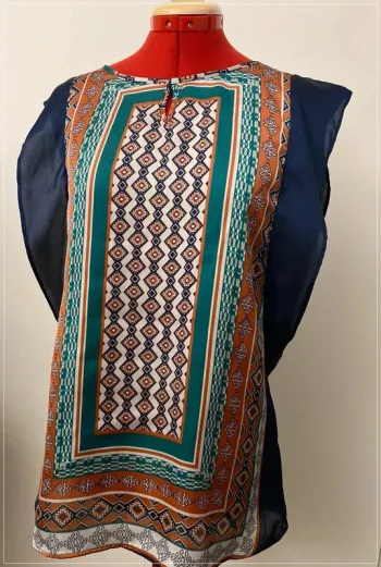 Blouse imprimée foulard marine et vert  Camaieu
