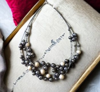 Ras du cou collier perles noires et argentées