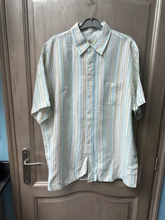 Chemise à rayures légère été blanc, bleu jaune - photo numéro 2