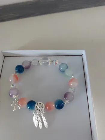 Jolie bracelet perles en verre craquelés multicouleur