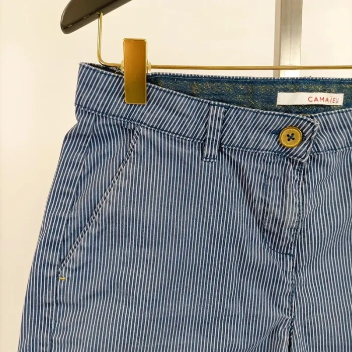 Short rayé bleu et blanc Camaïeu en coton – taille 36, coupe droite estivale A1061 - photo numéro 2