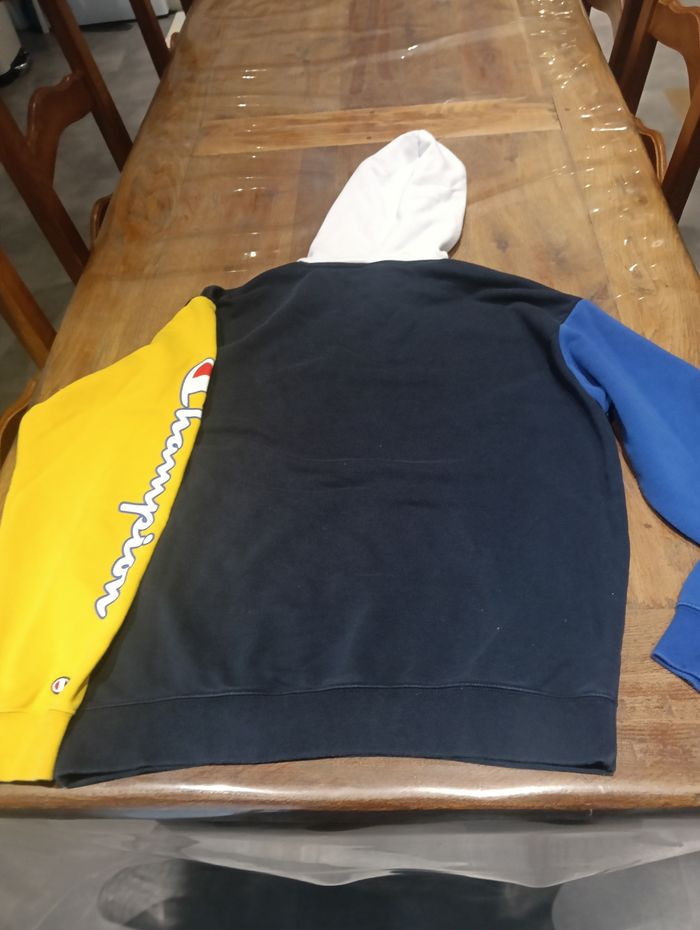 Sweat à capuche Champion color block bleu jaune – taille M - photo numéro 2