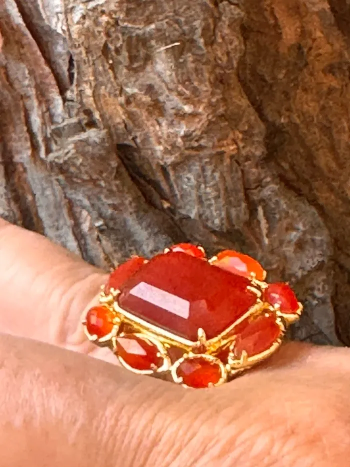 Grosse bague habaha Paris tout en cornaline et acier inoxydable or - photo numéro 2