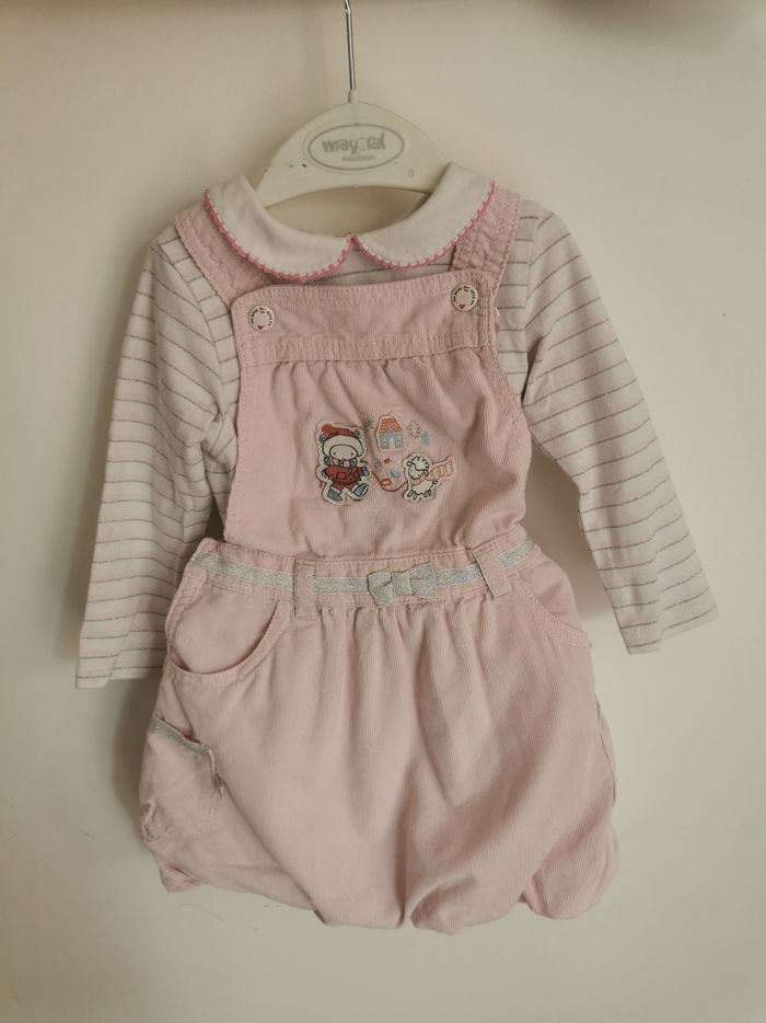 Robe salopette bébé fille en velour rose pale sergent major 18 mois Tbe - photo numéro 2