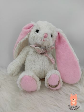 Doudou Peluche Lapin blanc rose Louise Mansen