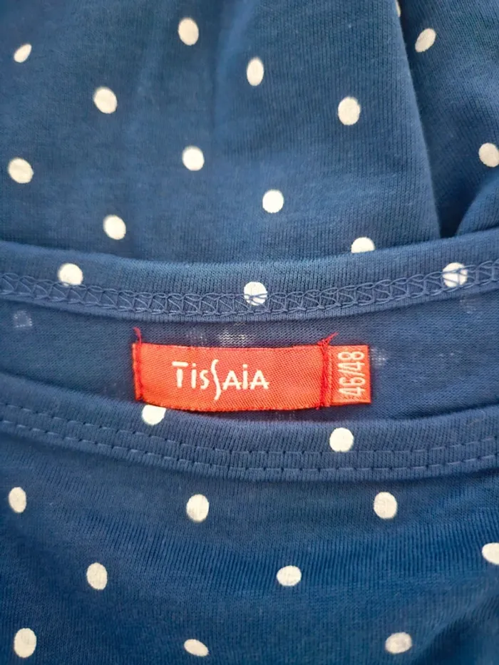 Top bleu pois blanc Tissaia Taille 46/48 (42/44) Neuf - photo numéro 4