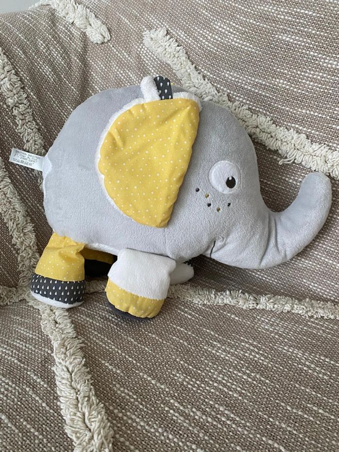 Peluche doudou 34cm Sauthon babyfan éléphant gris et jaune très bon état - photo numéro 2