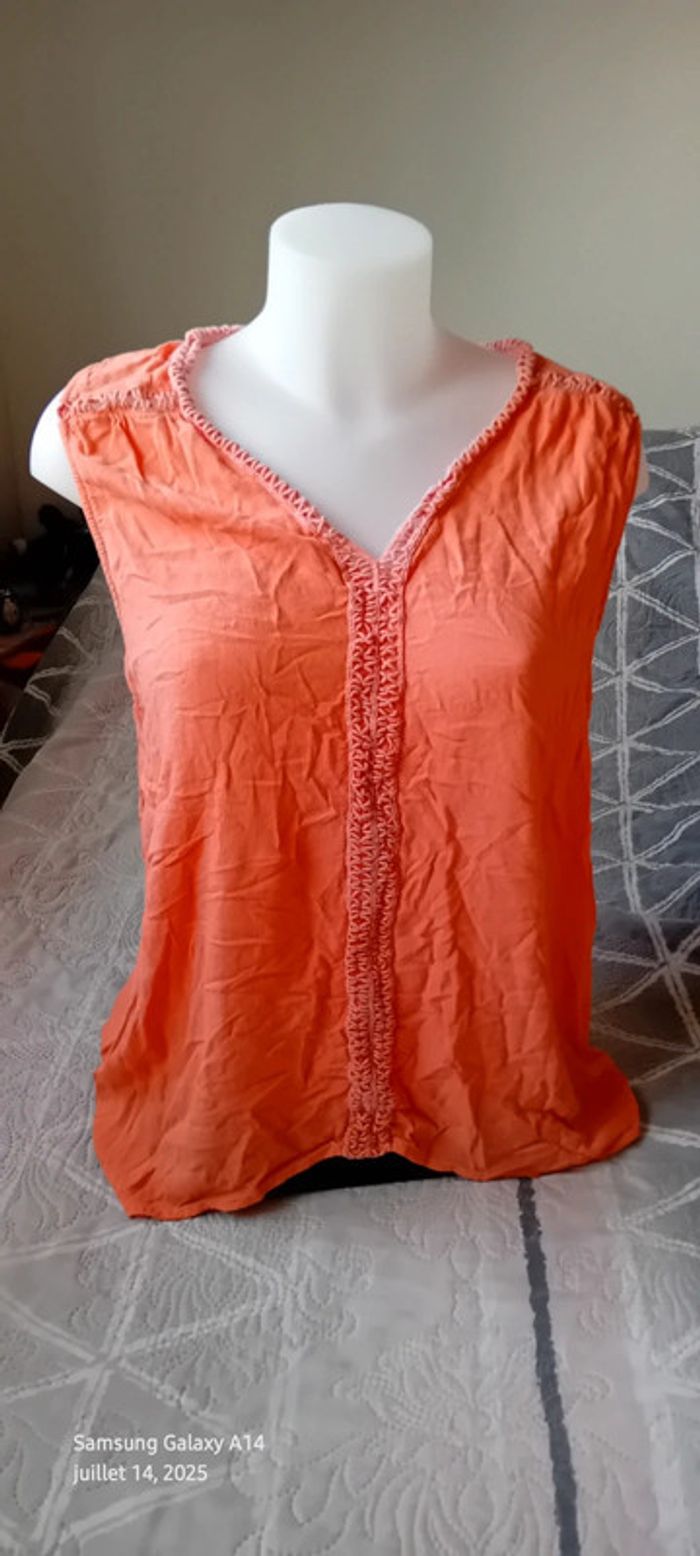 Tunique sans manches assymetrique bandes ajourées rose femme XL camaïeu - photo numéro 7