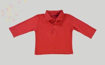 Tee-shirt polo manches longues jersey rouge Bout'Chou 6 mois garçon